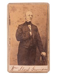 [ABOLITION]. GARRISON, William Lloyd (1805-1879). Autographed CDV of the ardent abolitionist.