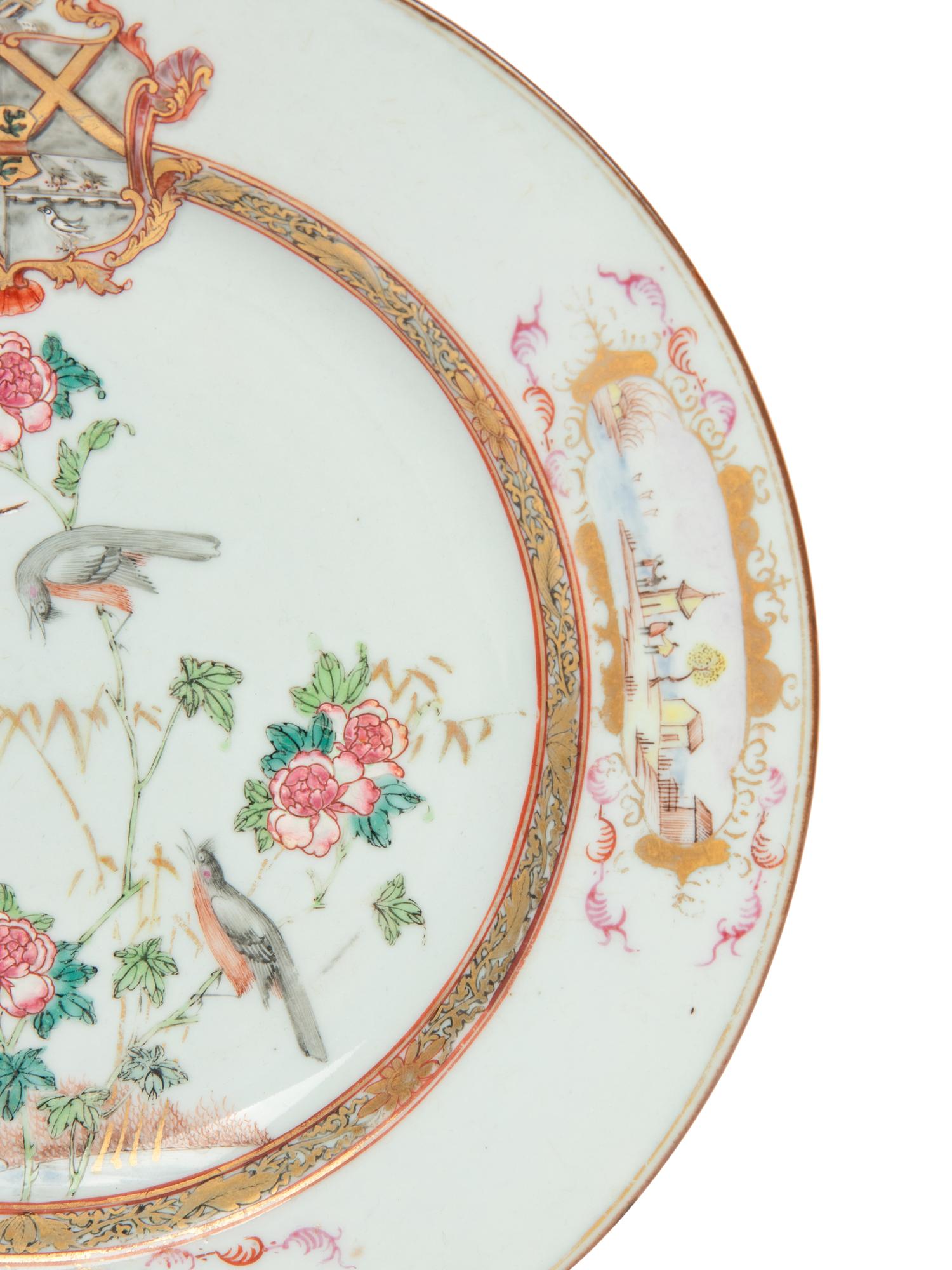 A Chinese Export Parcel-Gilt Famille Rose Armorial Porcelain Plate