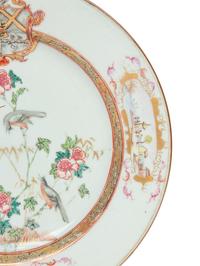 A Chinese Export Parcel-Gilt Famille Rose Armorial Porcelain Plate