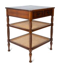 A Pair of Plantation Style Teak Open Armchairs and a Two-Tier Side Table — 20TH CENTURY