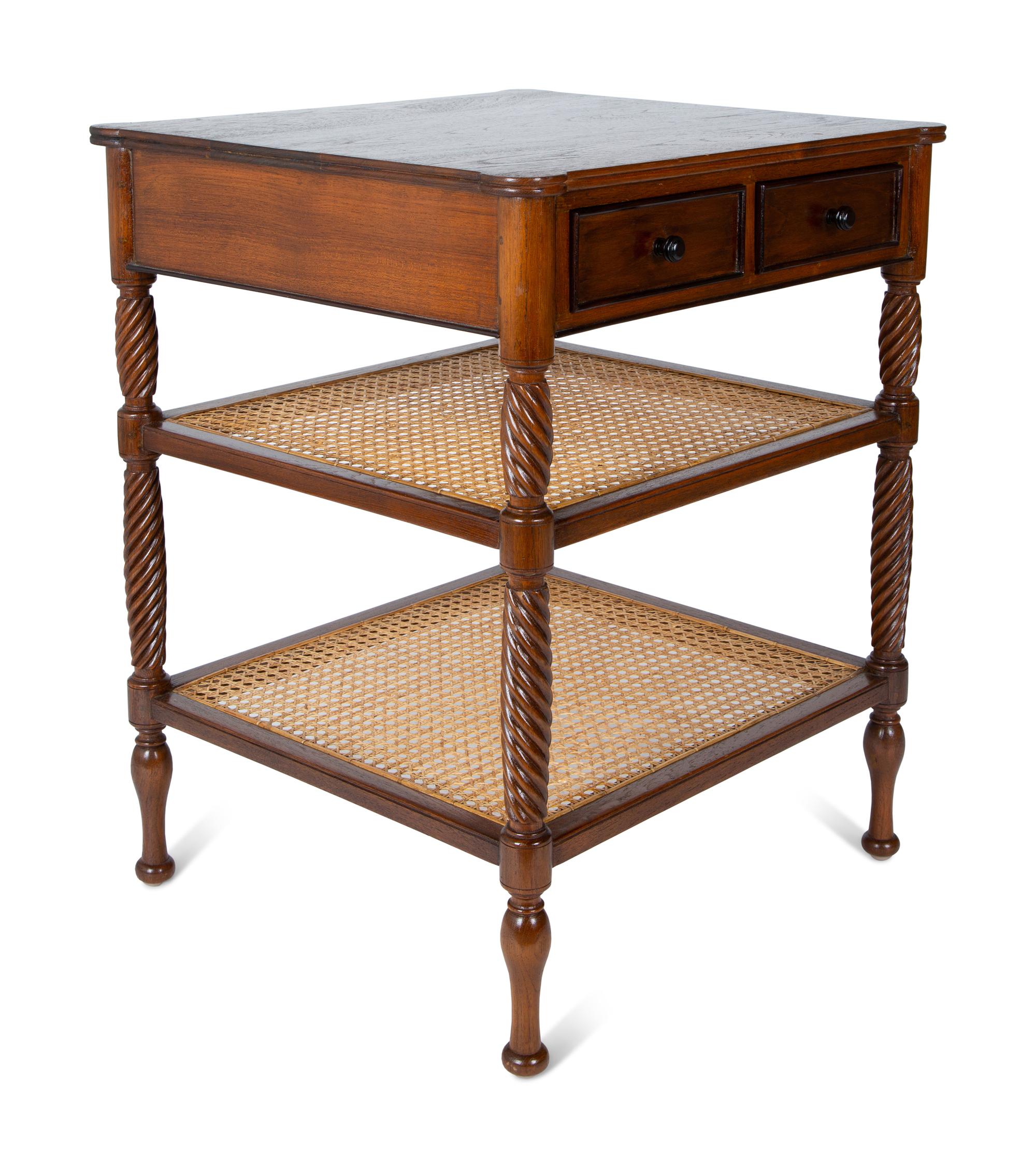 A Pair of Plantation Style Teak Open Armchairs and a Two-Tier Side Table — 20TH CENTURY