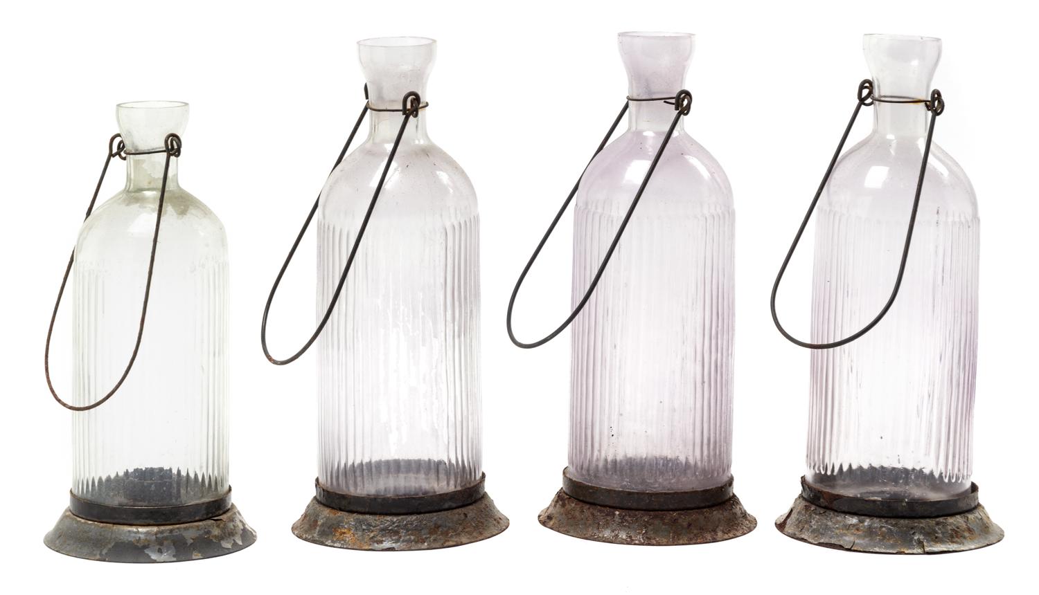 A Pair of Brass Anchor-Form Candlesticks Height of hurricane shades 14 1/4 inches. — 20TH CENTURY