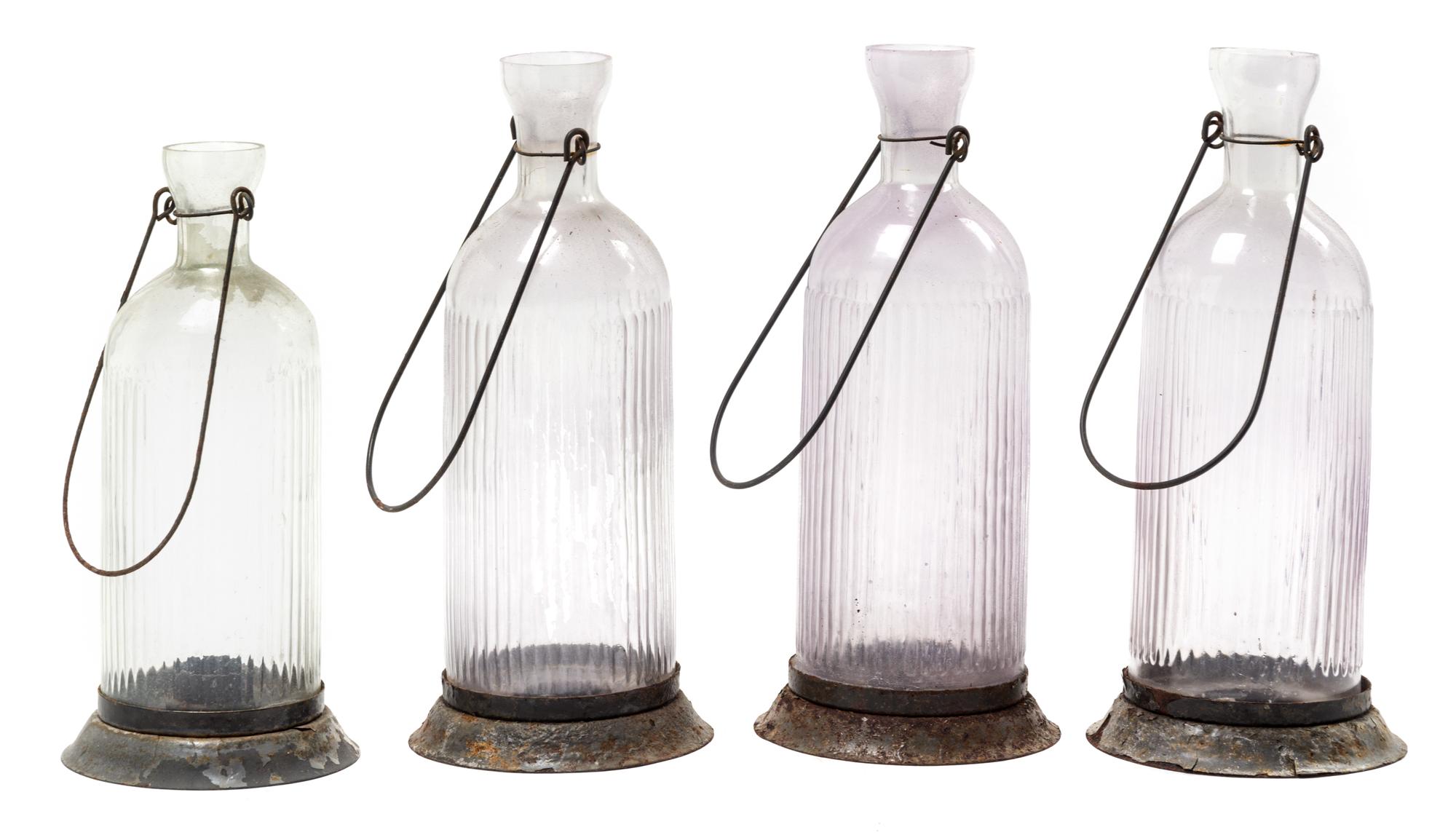 A Pair of Brass Anchor-Form Candlesticks Height of hurricane shades 14 1/4 inches. — 20TH CENTURY