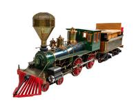 A Rare Little Engines Mfg . Painted Metal 7 1/4-Inch Gague Live Steam 4-4-0 American Locomotive and Ride-On Tender