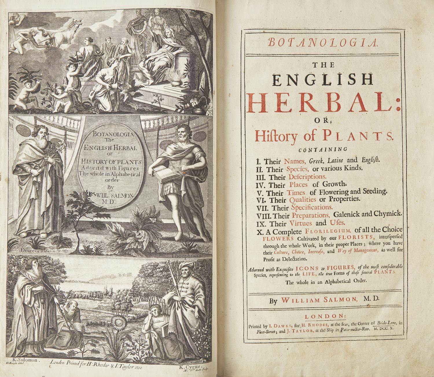 [Natural History] Salmon, William. Botanologia. The English Herbal: Or, History of Plants...