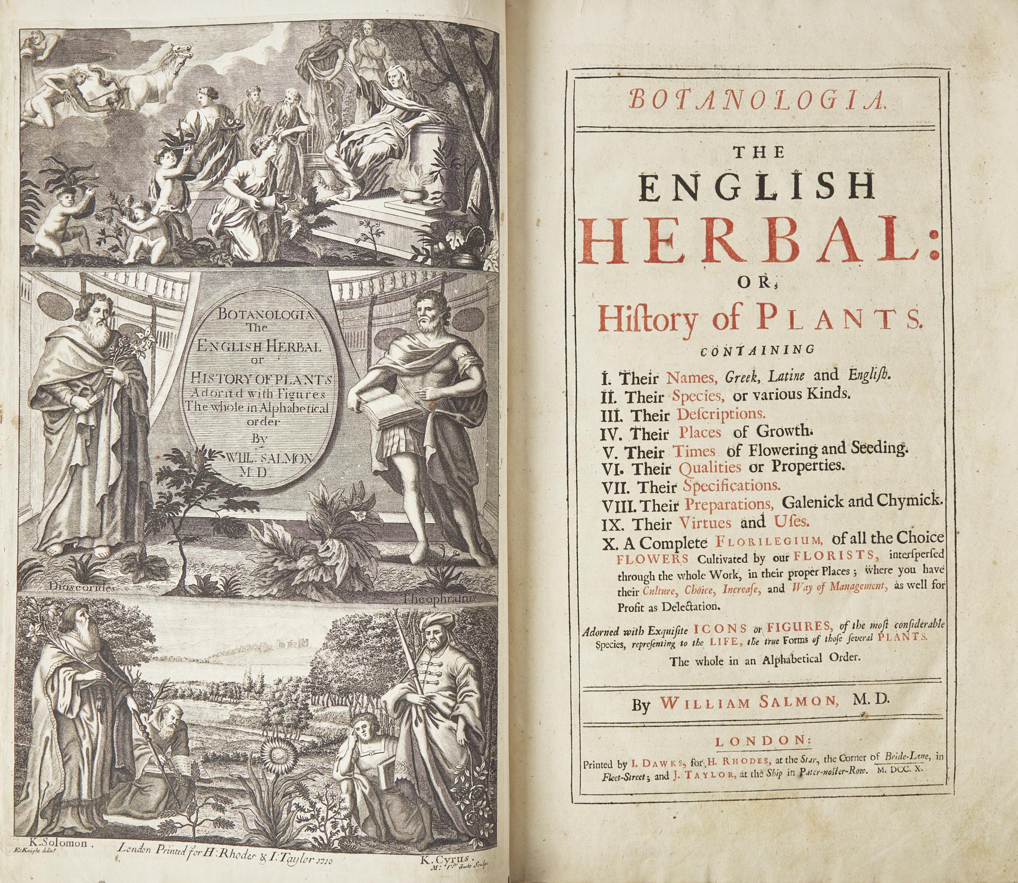 [Natural History] Salmon, William. Botanologia. The English Herbal: Or, History of Plants...