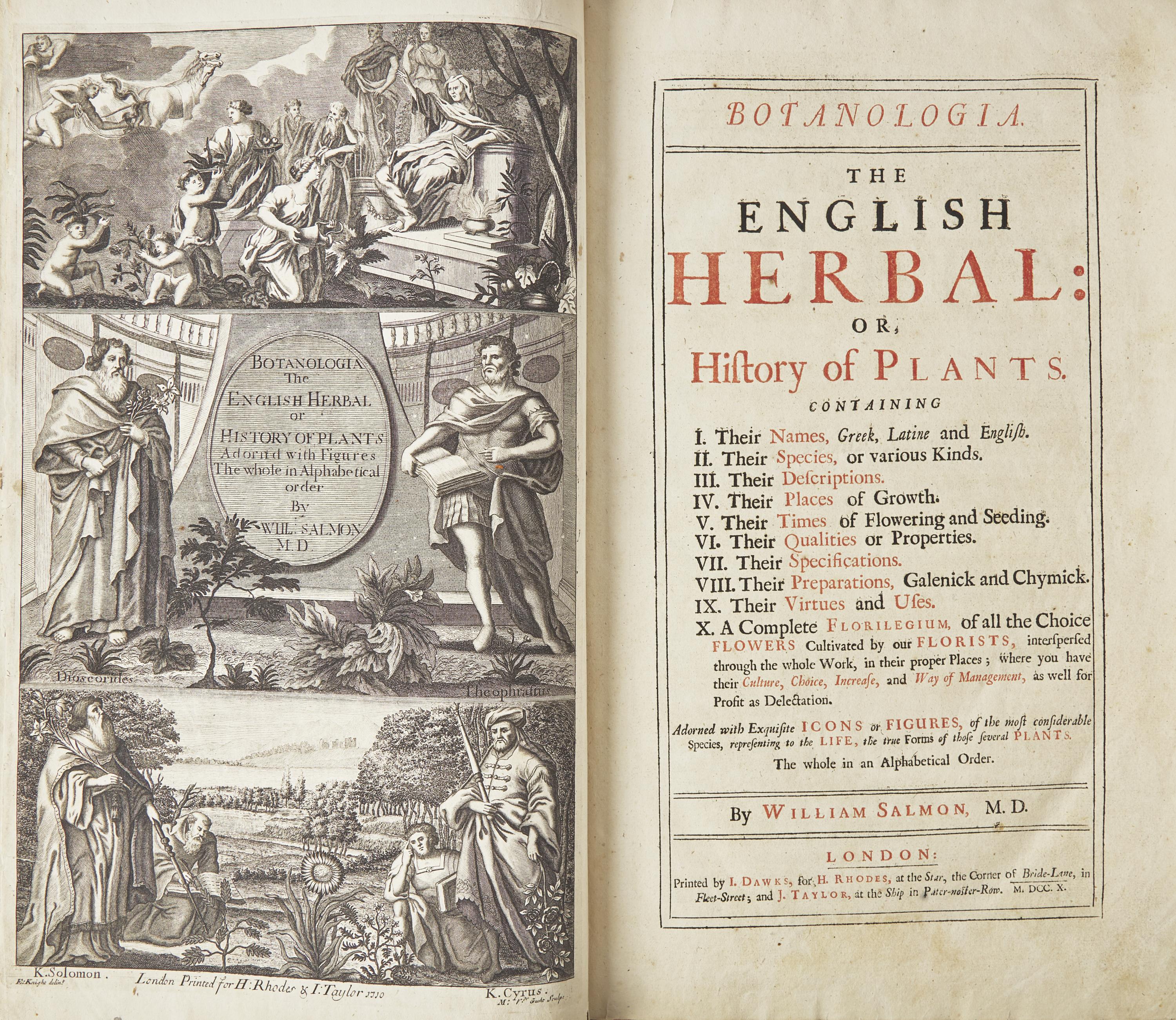 [Natural History] Salmon, William. Botanologia. The English Herbal: Or, History of Plants...