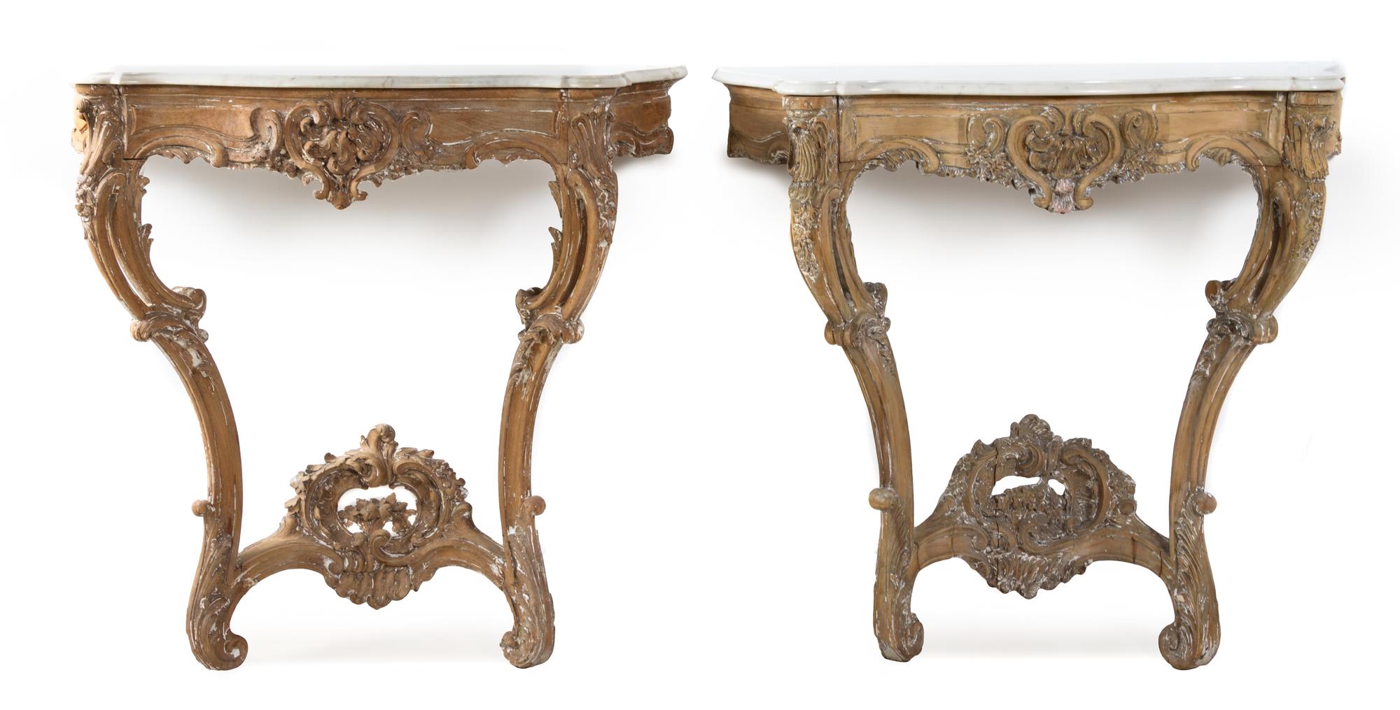 A Pair of Louis XV Painted Console Tables Height 36 3/4 x width 39 3/4 x depth 16 3/4 inches. — 18TH CENTURY