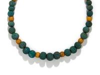 An Egyptian Faience and Gold Melon Bead Necklace