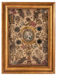 An English Silk, Metallic Thread and Stone Decorated Panel