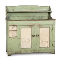 A Country Green and White Painted Tin-Lined Dry Sink