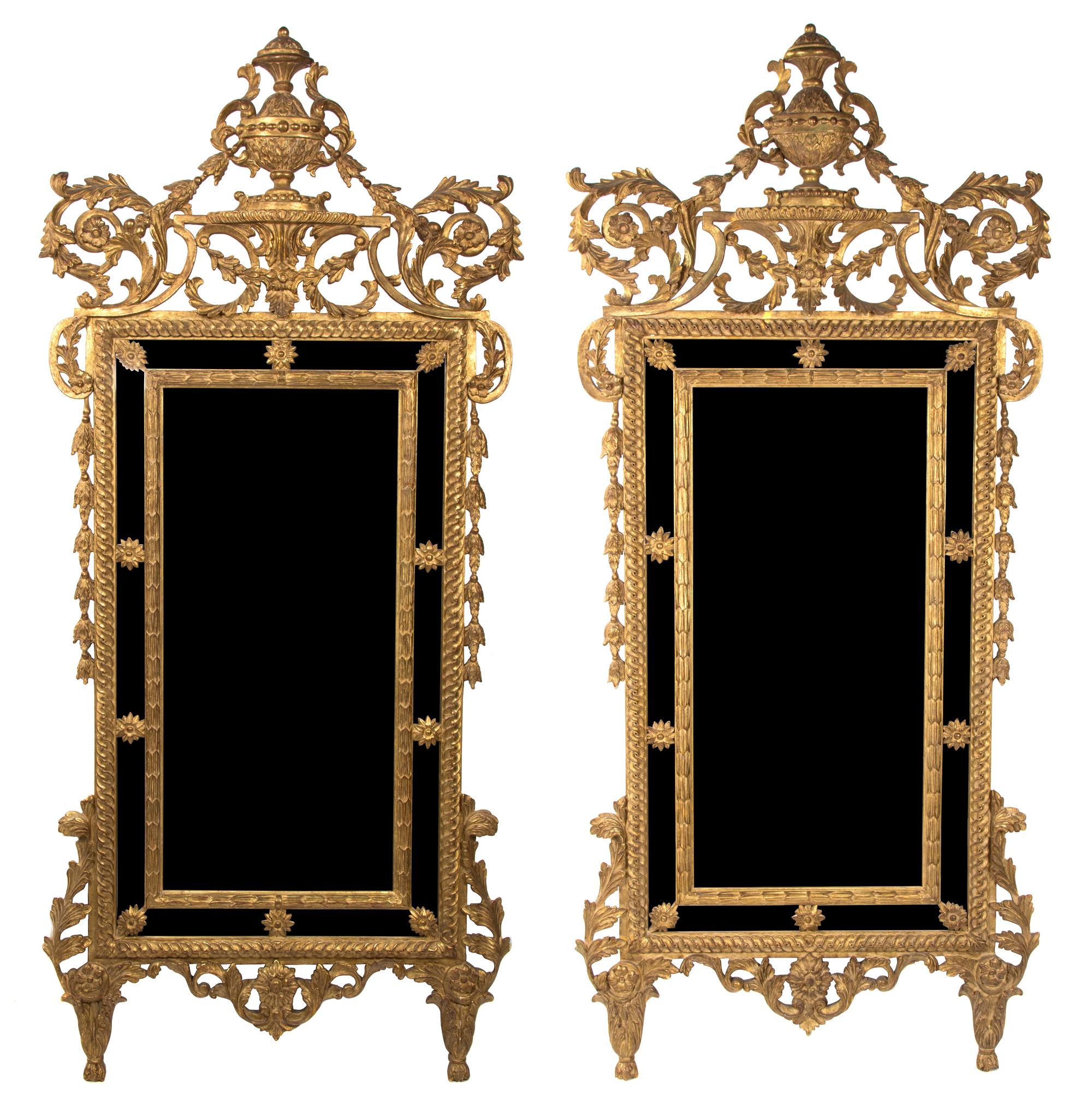 A Pair of Louis XVI Style Carved Giltwood Mirrors Height 68 x width 31 inches. — 19TH CENTURY