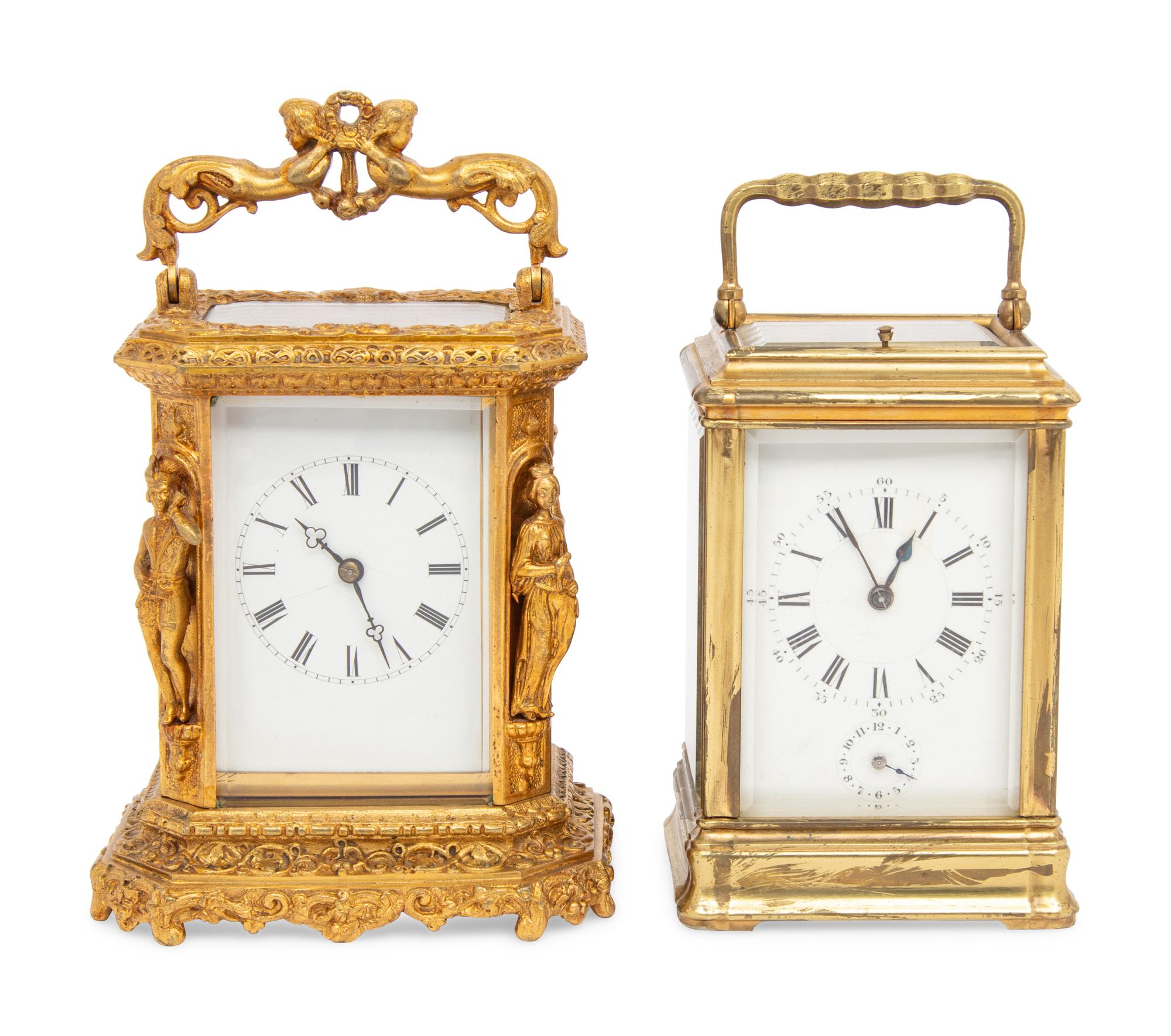 Two French Gilt-Brass Carriage Clocks