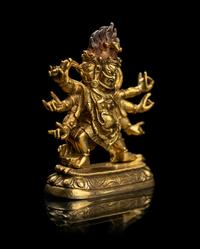A Small Sino-Tibetan Gilt Bronze Figure of Vajrapani