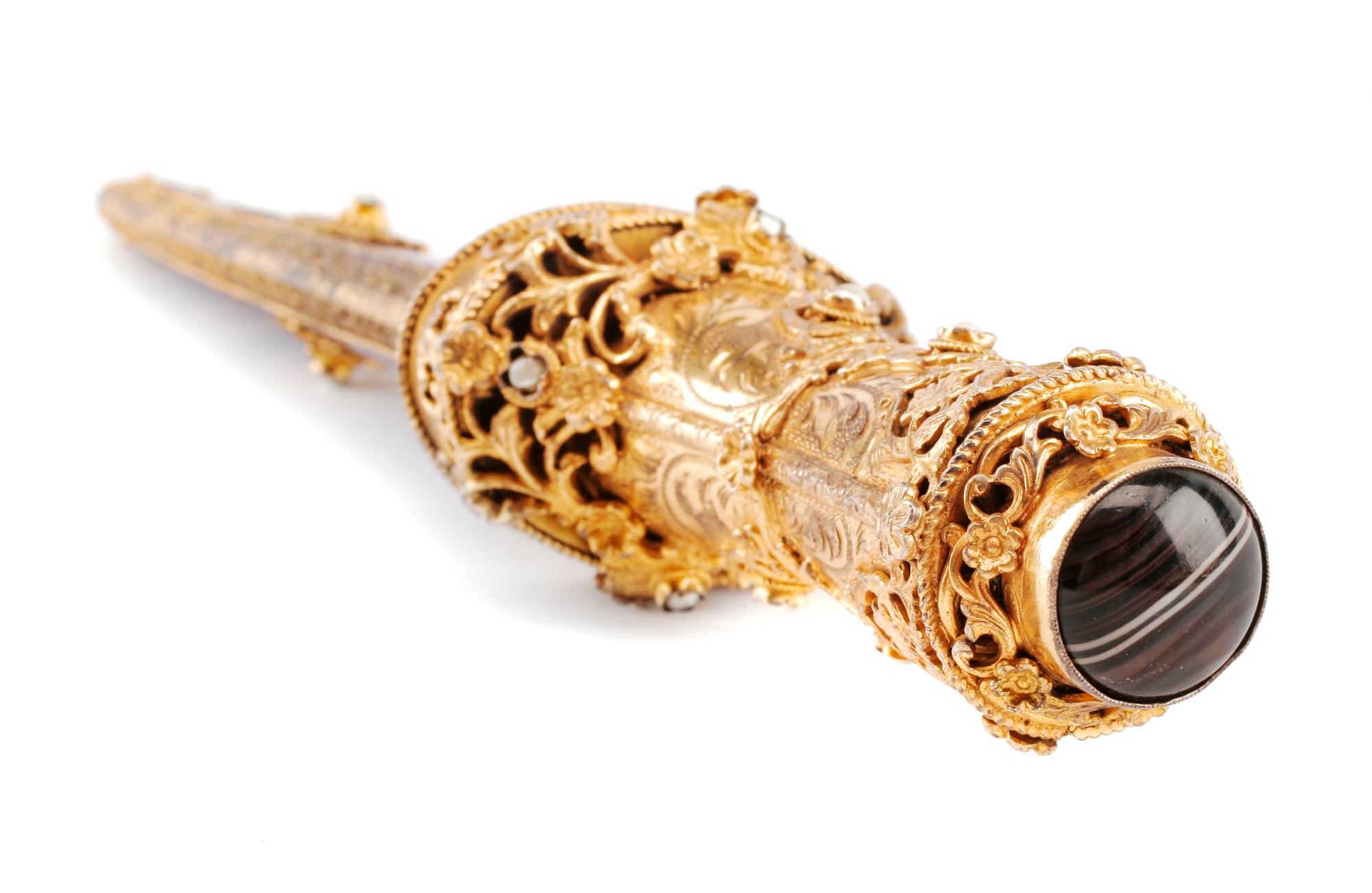 An Eastern European Silvered, Jeweled and Enameled Dagger Length 11 1/2 inches.