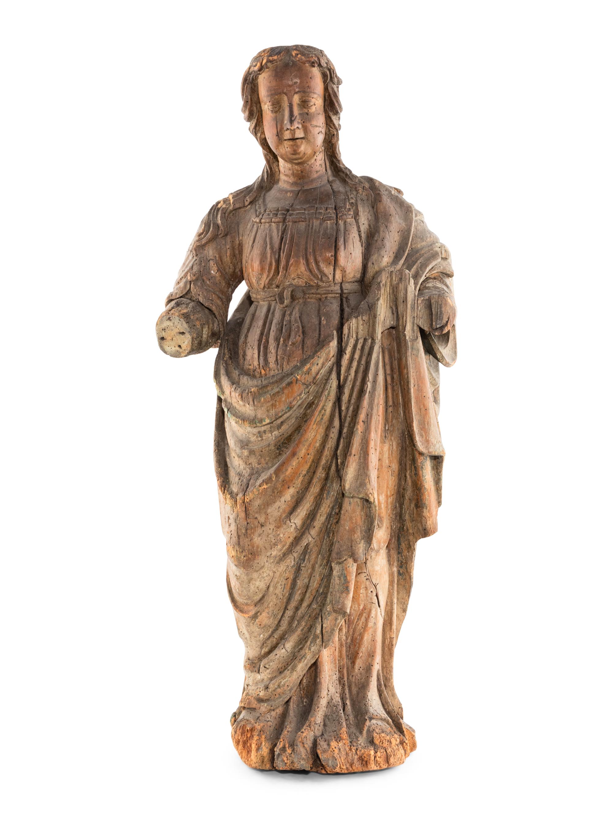 A Continental Carved and Painted Wood Figure of St. Mary