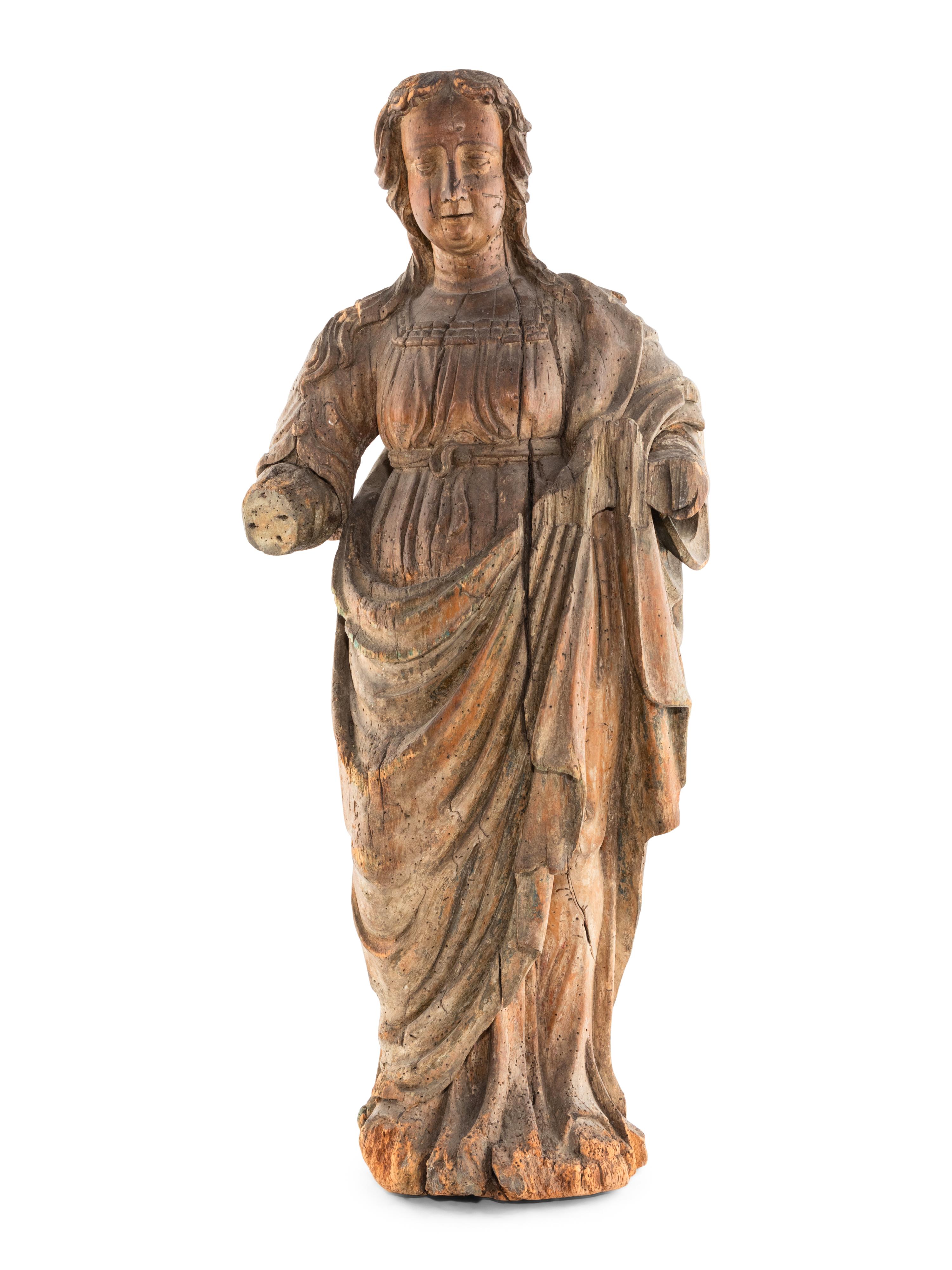 A Continental Carved and Painted Wood Figure of St. Mary