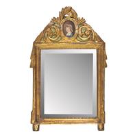 A Neoclassical Green-Painted and Parcel-Gilt Mirror Inset with Portrait of a Lady