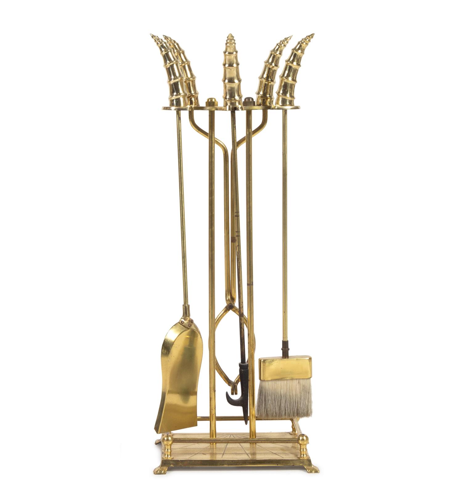 A Set of Chinese Export Brass Fireplace Tools