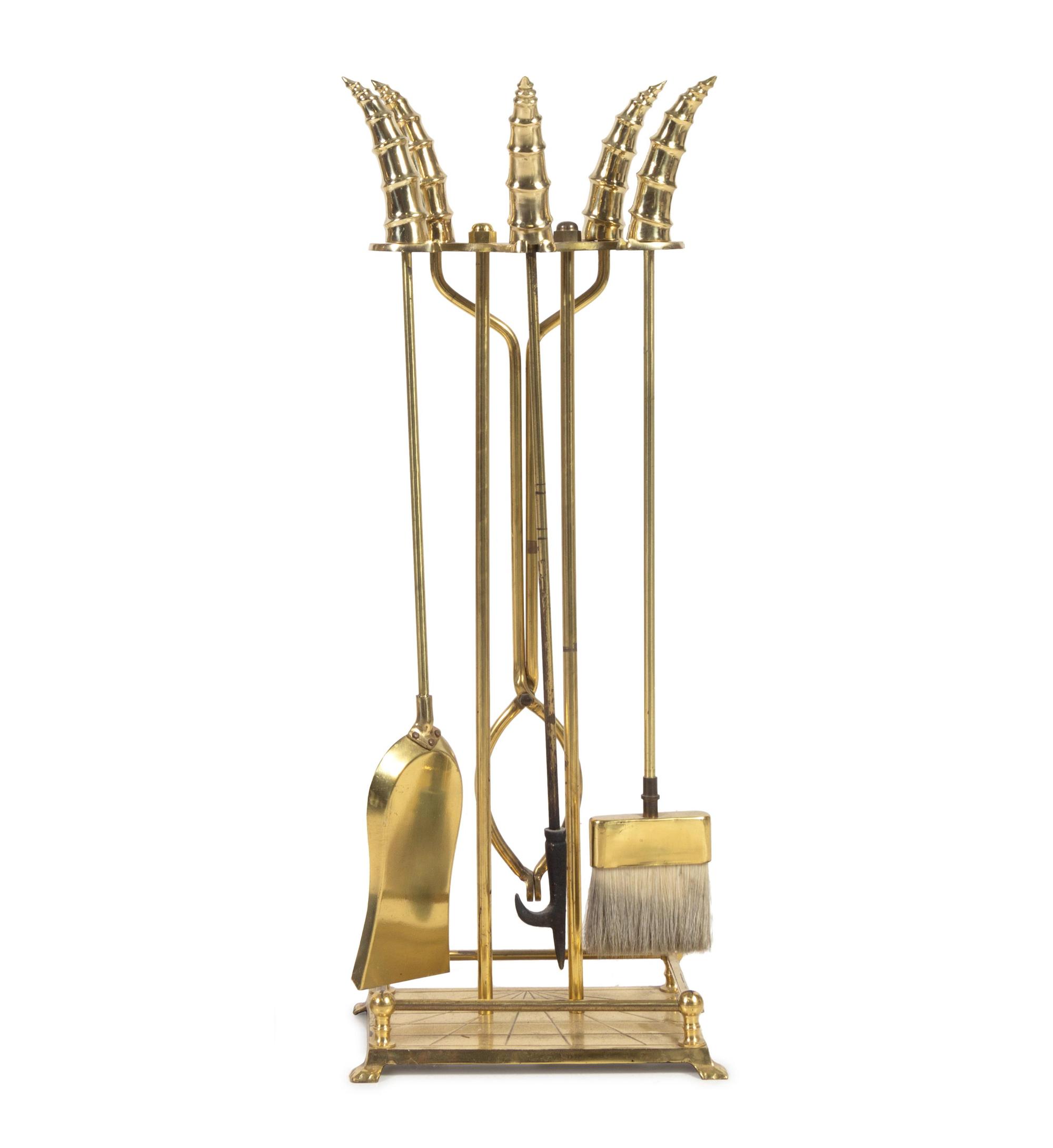 A Set of Chinese Export Brass Fireplace Tools