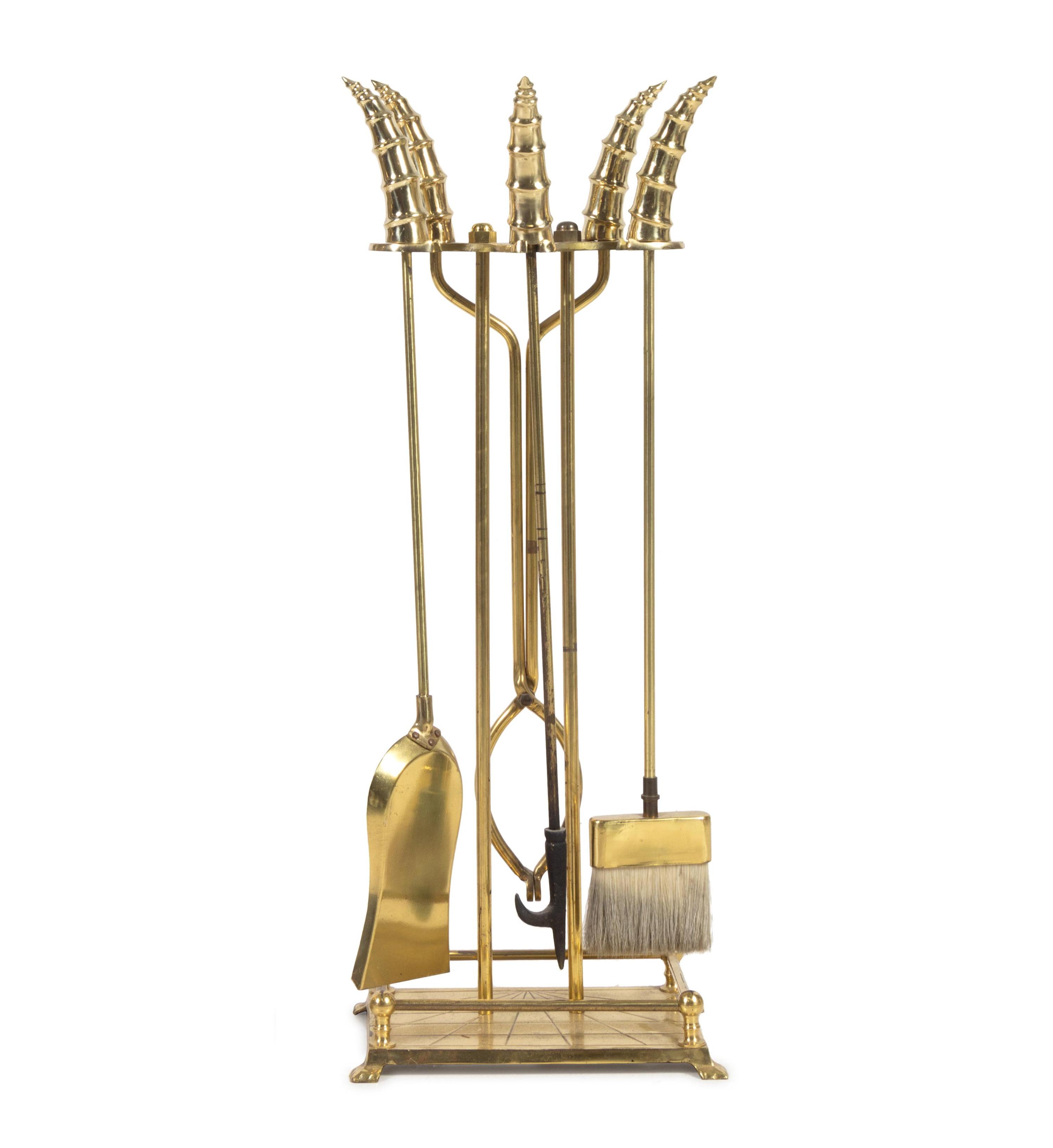 A Set of Chinese Export Brass Fireplace Tools