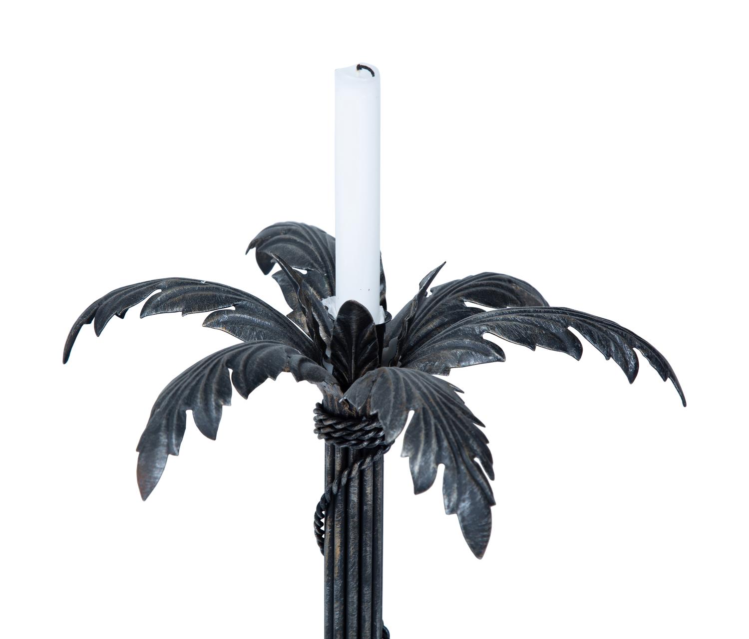 Two Matching Silvered Metal Palm Tree-form Candlesticks — 20TH CENTURY