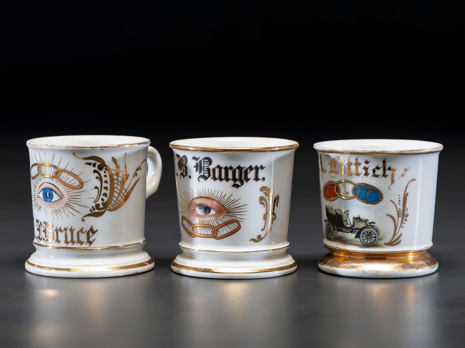 Three Oddfellows Porcelain Shaving Mugs