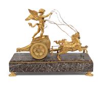 A Directoire Gilt-Bronze Mounted Marble Chariot Clock