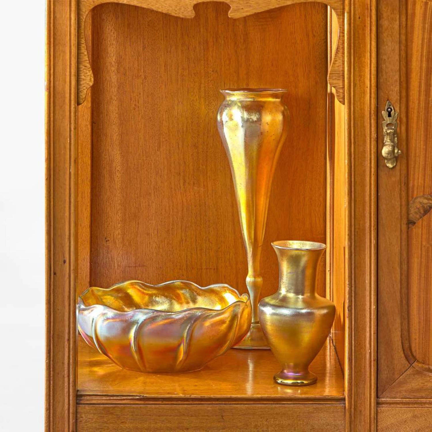 Tiffany Studios Group of Three Favrile Glass Articles, circa 1908-18