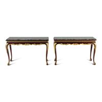 A Pair of George II Style Parcel Gilt Mahogany and Marble-Top Console Tables