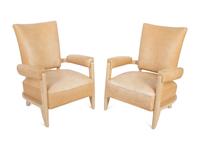 A Pair of Leather and White Lacquer Armchairs — 20TH CENTURY