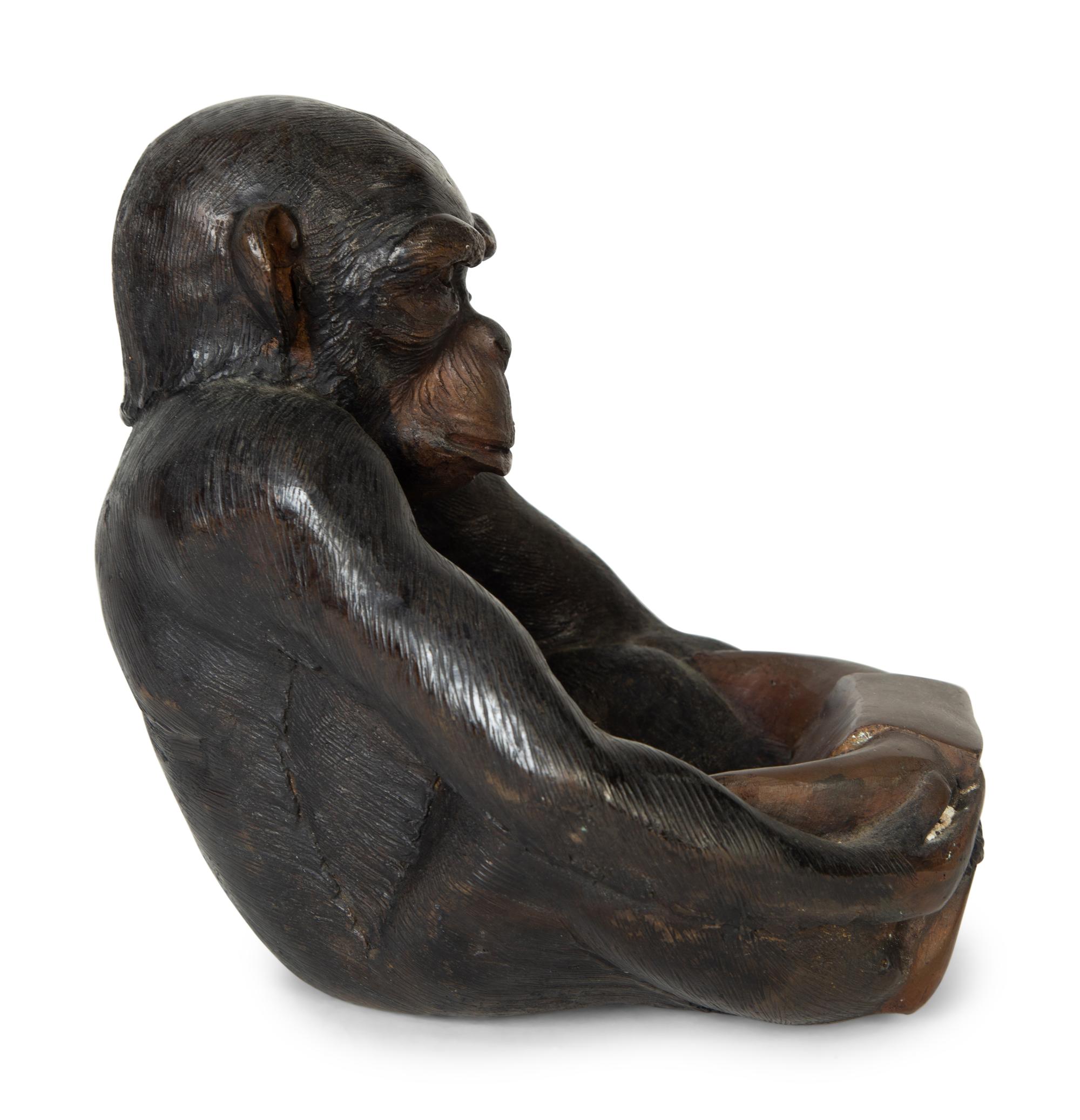 A Patinated Bronze Monkey Figural Offering Bowl — 19th/20th Century