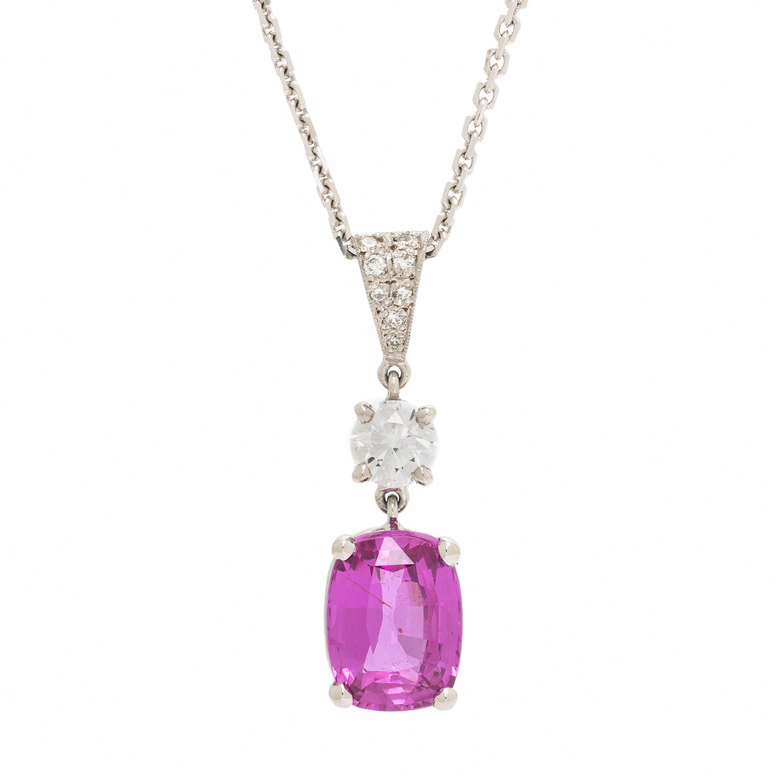 Pink Sapphire and Diamond Pendant Necklace