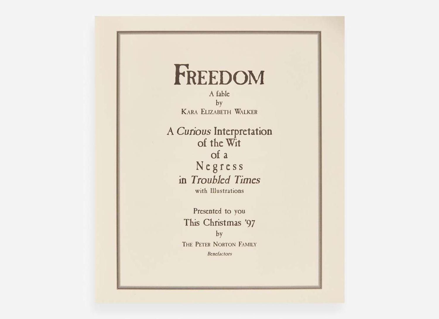 [Art] Walker, Kara Elizabeth: Freedom A Fable A Curious Interpretation of the Wit of a Negress in Troubled Times
