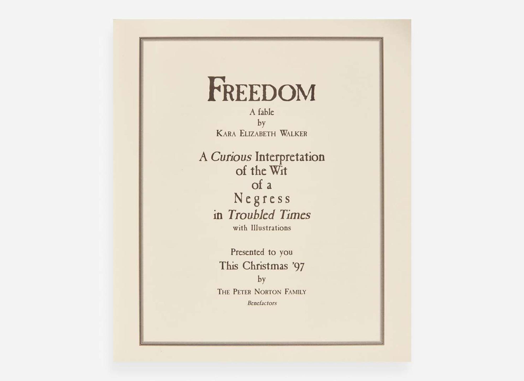 [Art] Walker, Kara Elizabeth: Freedom A Fable A Curious Interpretation of the Wit of a Negress in Troubled Times