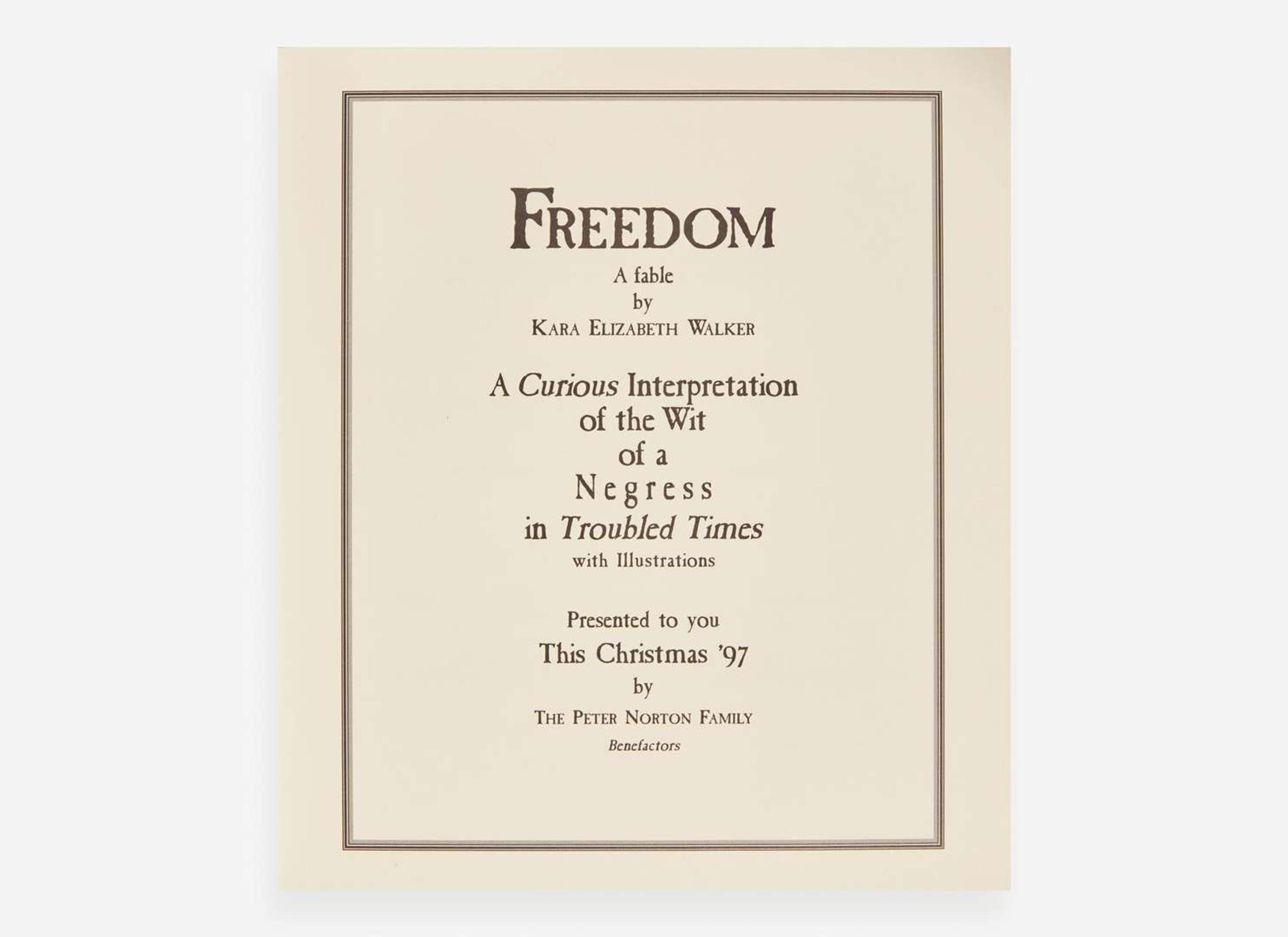 [Art] Walker, Kara Elizabeth: Freedom A Fable A Curious Interpretation of the Wit of a Negress in Troubled Times