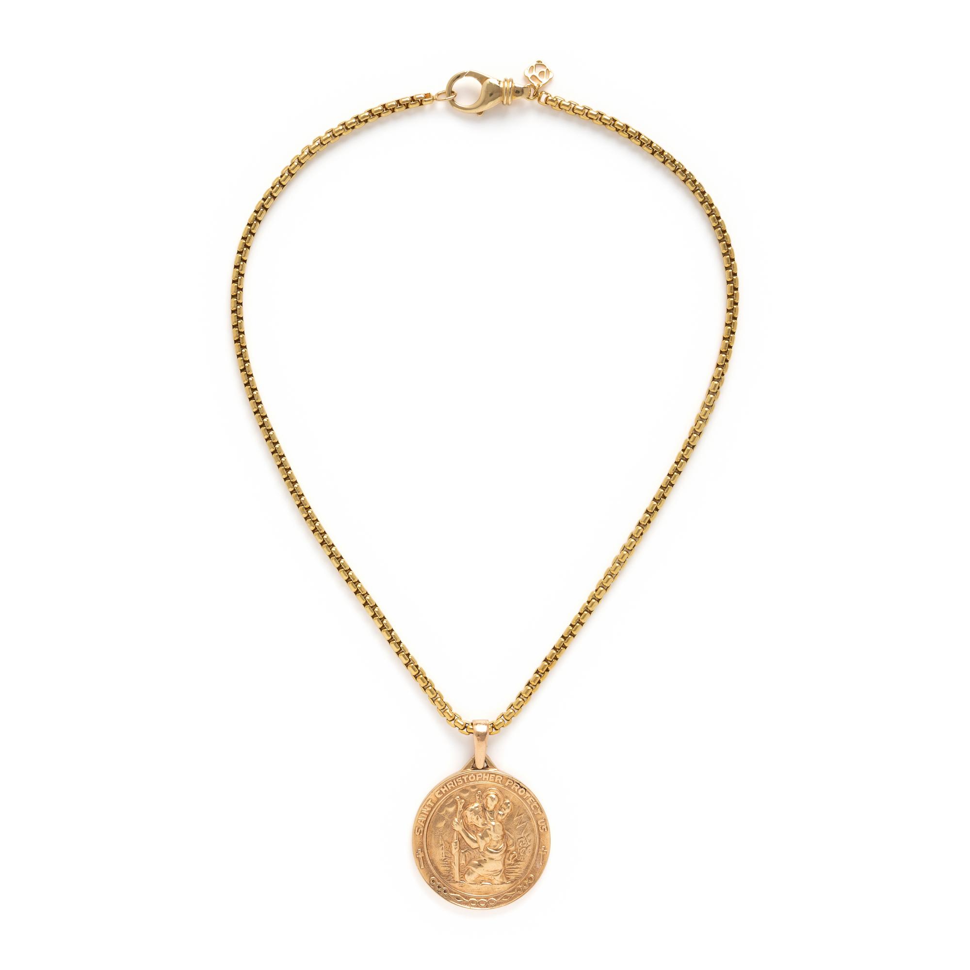 Yellow Gold Saint Christopher Pendant and David Yurman Chain