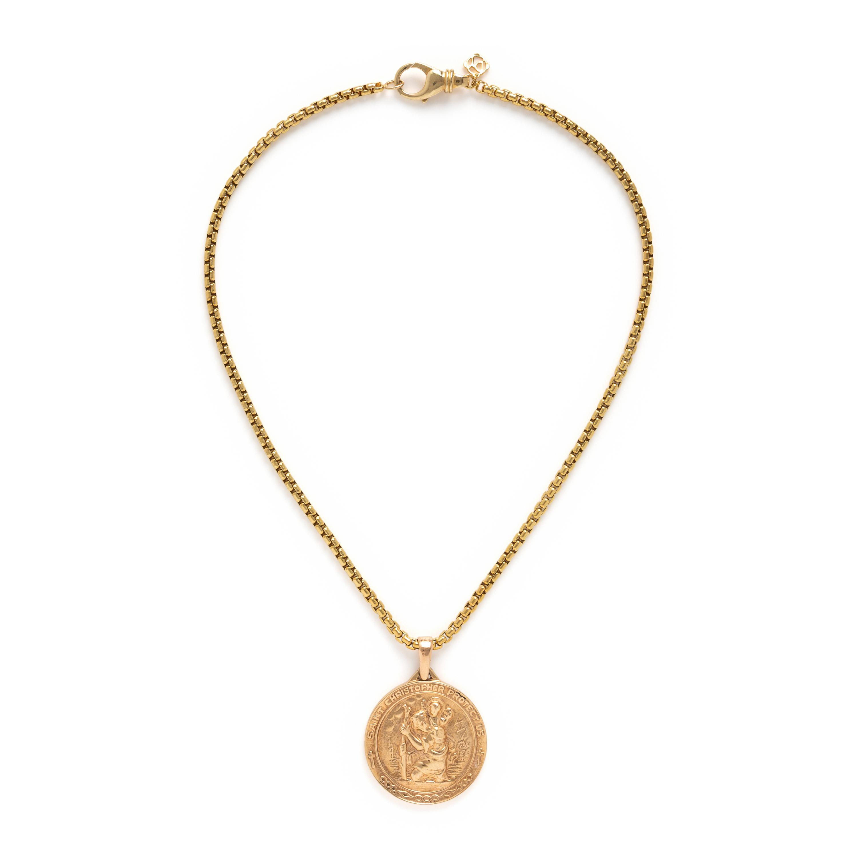 Yellow Gold Saint Christopher Pendant and David Yurman Chain