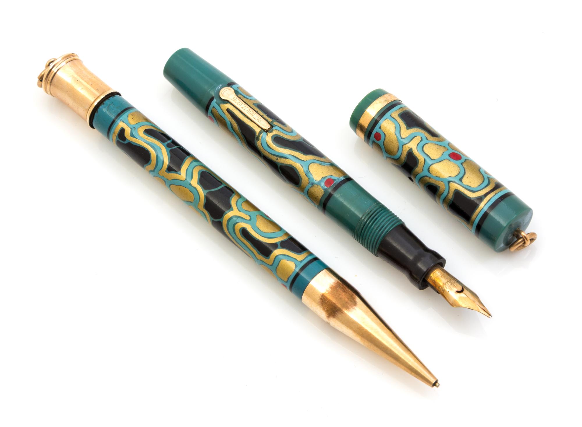 A Vintage Conklin Lady Fountain Pen and Pencil Set Length of fountain pen 3 3/4 inches.