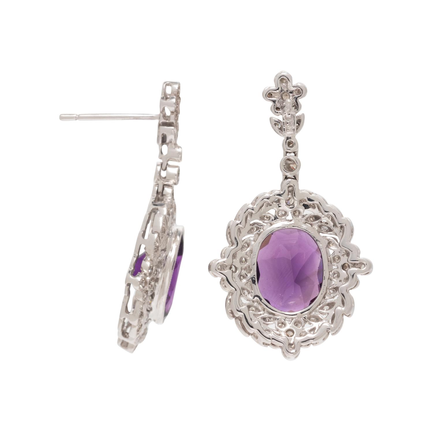 WHITE GOLD, AMETHYST AND DIAMOND EARRINGS