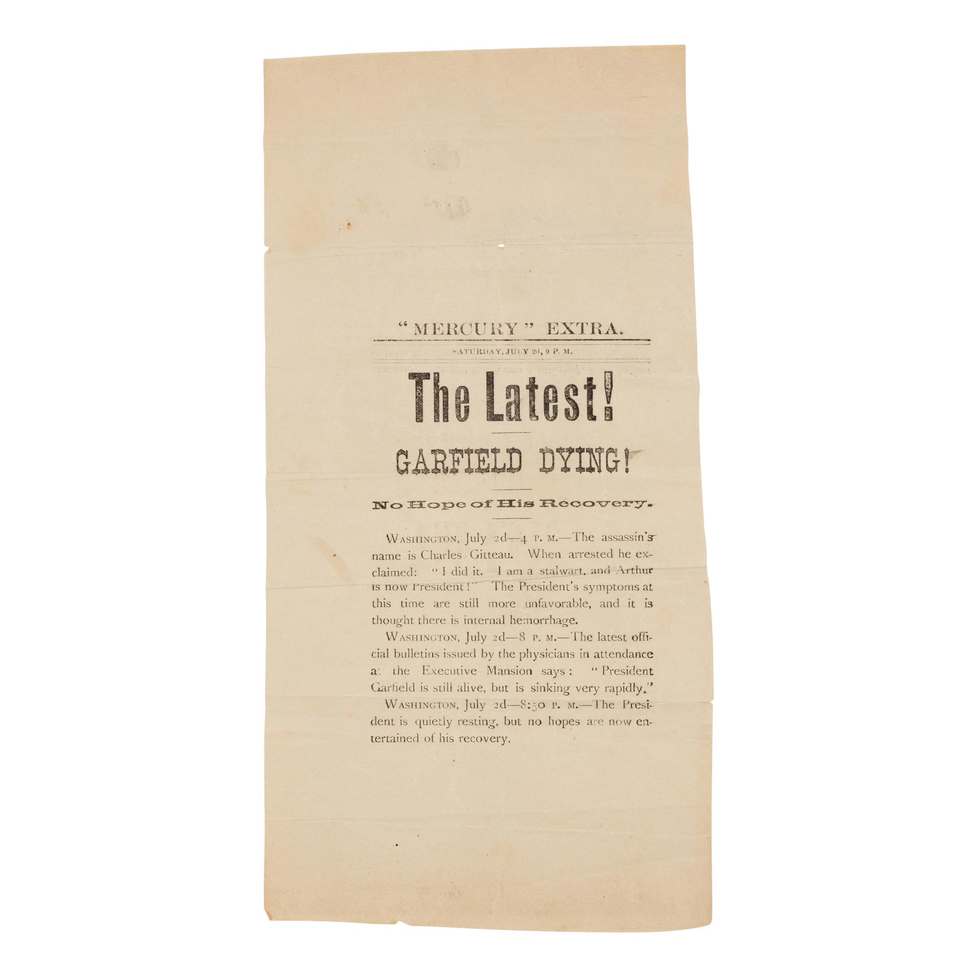 [PRESIDENTIAL DEATHS]. A group of 3 broadside extras, comprising: