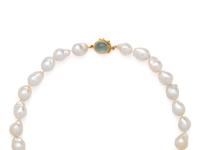 GUMP'S, CULTURED BAROQUE PEARL AND AQUAMARINE NECKLACE
