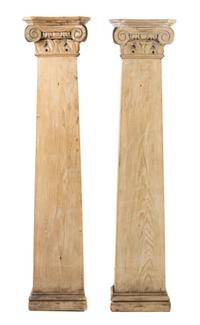 A Pair of Carved Pine Columns, Height 66 3/4 inches.