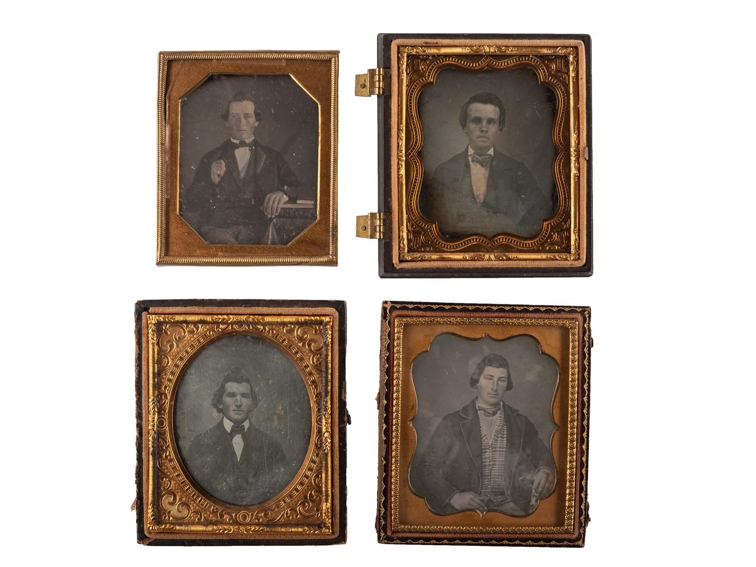 [EARLY PHOTOGRAPHY]. A group of 19 cased images, mostly daguerreotypes of young men, highlighted by portraits by Van Loan and Ennis Galleries, including: