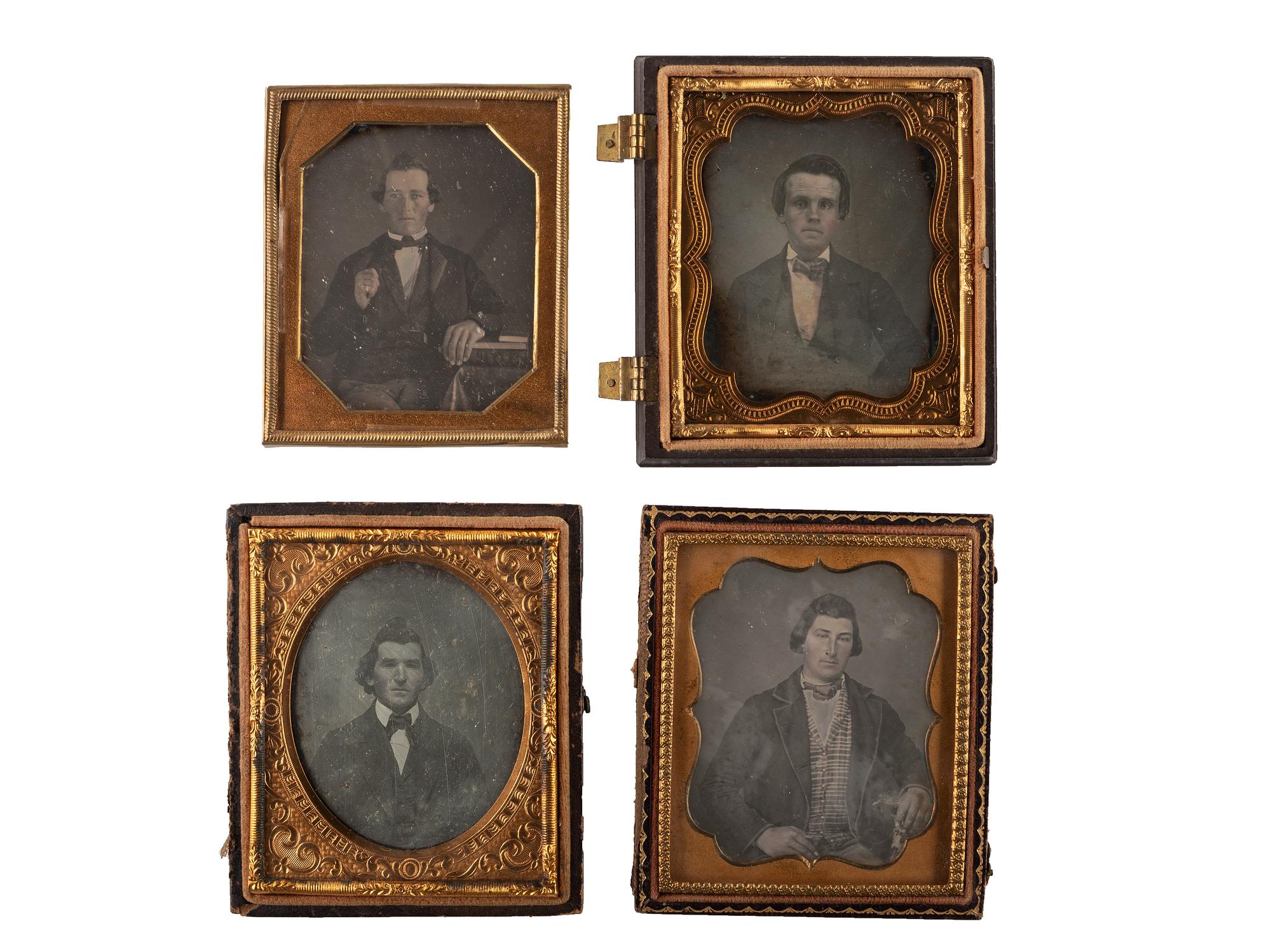 [EARLY PHOTOGRAPHY]. A group of 19 cased images, mostly daguerreotypes of young men, highlighted by portraits by Van Loan and Ennis Galleries, including: