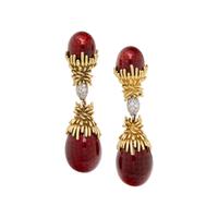 FRENCH, ENAMEL, DIAMOND, AND YELLOW GOLD CONVERTIBLE EARRINGS