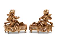 A Pair of French Gilt Bronze Figural Chenets