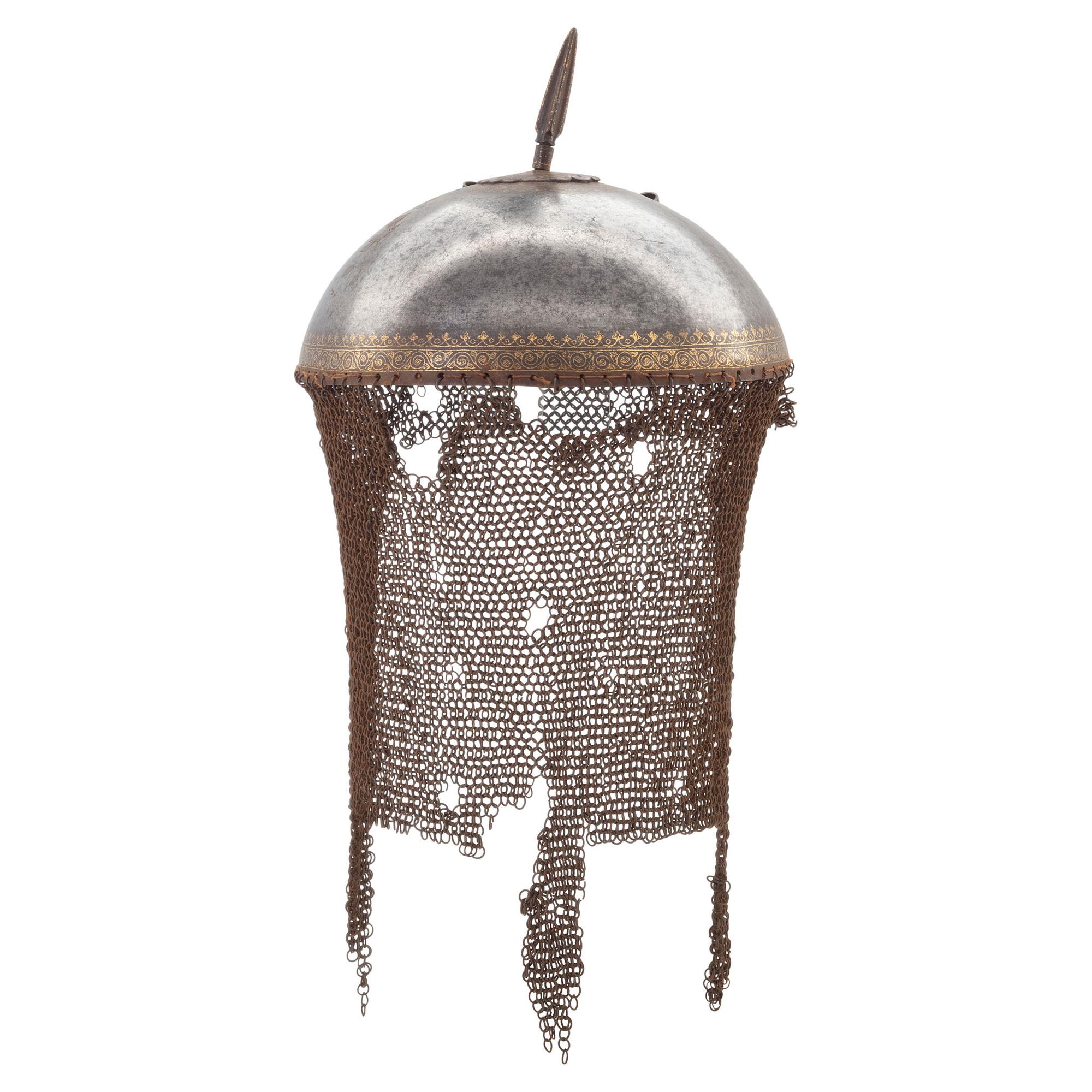 Indo Persian Kulah Khud Spiked Helmet with Chainmail Aventail