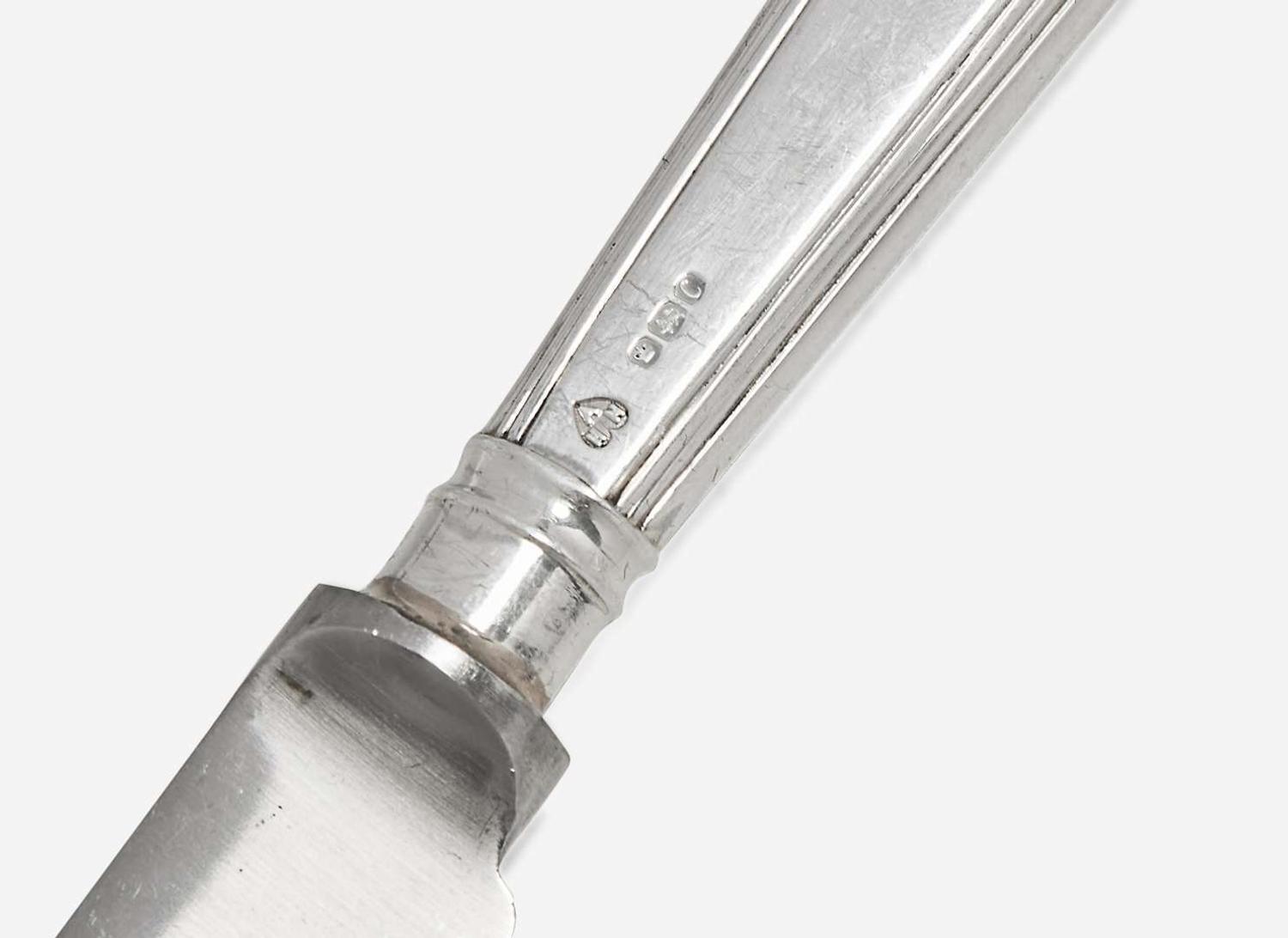 An assembled George III and Elizabeth II sterling silver flatware service, William Eley I, William Fearn, and William Chawner II, London, 1808, and maker "AHN," Sheffield, 1970