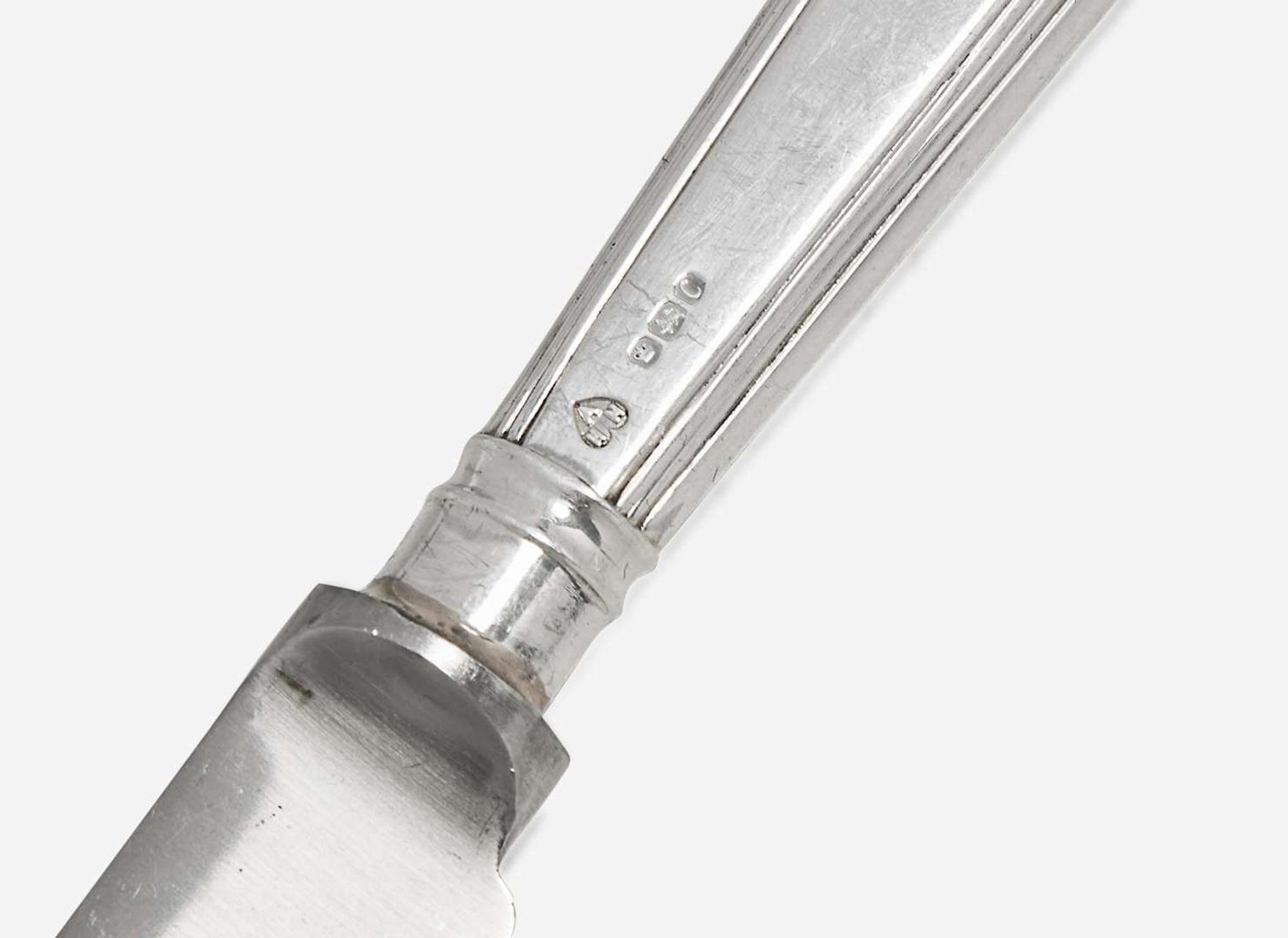 An assembled George III and Elizabeth II sterling silver flatware service, William Eley I, William Fearn, and William Chawner II, London, 1808, and maker "AHN," Sheffield, 1970